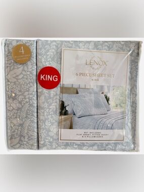 Lenox Light Blue Floral 6-Piece King Sheet Set